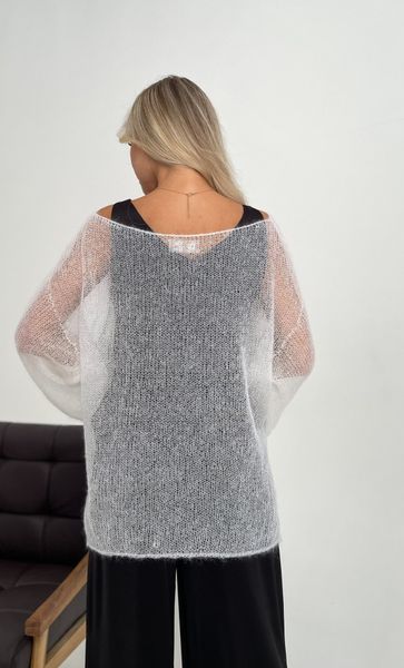 Soft white sweater, handmade from premium mohair, bell sleeves Oxygen photo