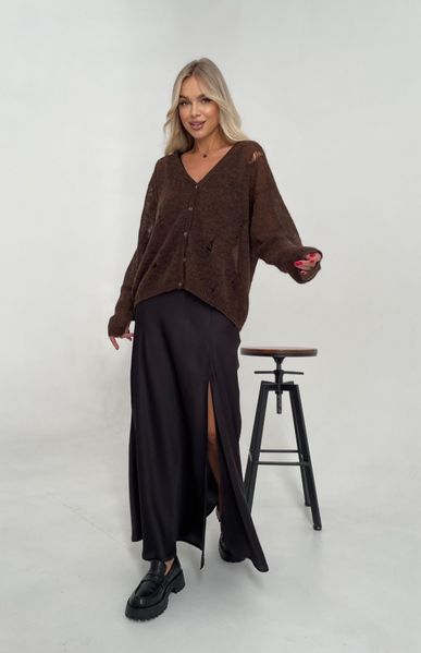 Distressed knit oversize, chocolate cardigan, premium yarn, alpaca and mohair Cool air photo