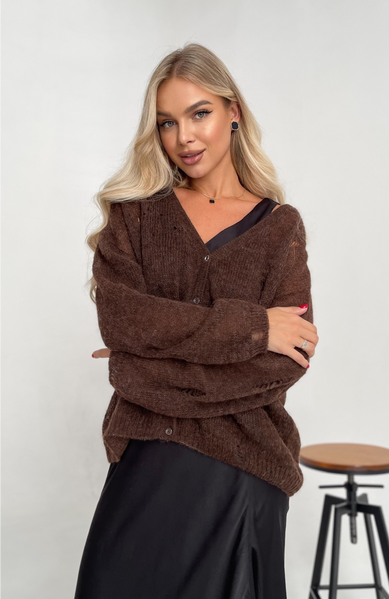 Distressed knit oversize, chocolate cardigan, premium yarn, alpaca and mohair Cool air photo