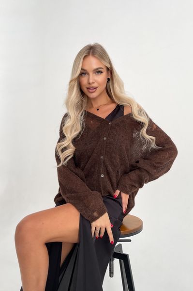 Distressed knit oversize, chocolate cardigan, premium yarn, alpaca and mohair Cool air photo