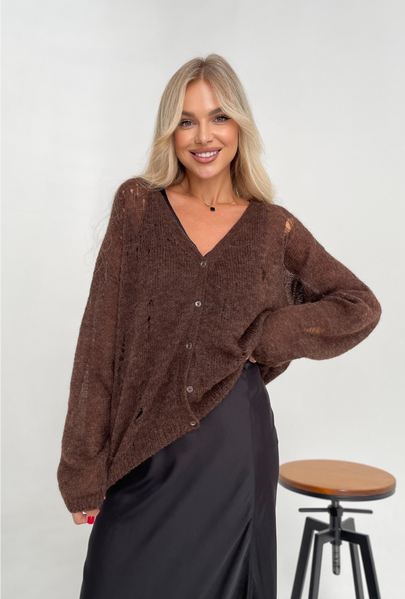 Distressed knit oversize, chocolate cardigan, premium yarn, alpaca and mohair Cool air photo