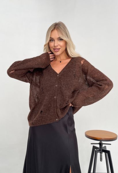 Distressed knit oversize, chocolate cardigan, premium yarn, alpaca and mohair Cool air photo