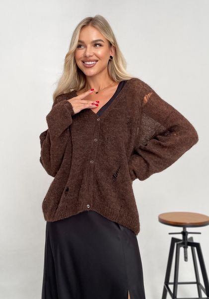 Distressed knit oversize, chocolate cardigan, premium yarn, alpaca and mohair Cool air photo