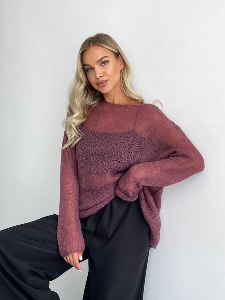 Hand knitted thin mohair sweater burgundy color SKY photo