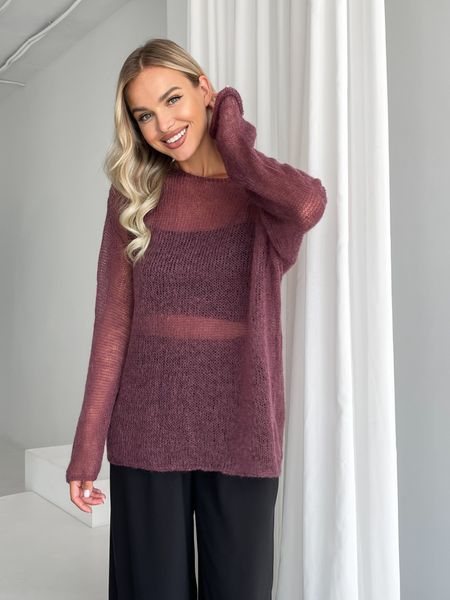 Hand knitted thin mohair sweater burgundy color SKY photo