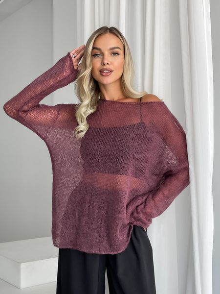 Hand knitted thin mohair sweater burgundy color SKY photo