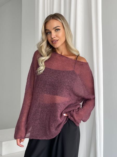 Hand knitted thin mohair sweater burgundy color SKY photo