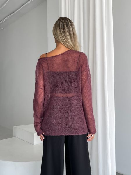 Hand knitted thin mohair sweater burgundy color SKY photo