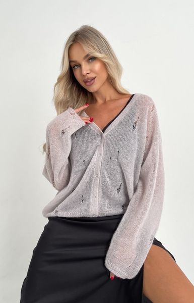 Distressed knit oversize, ash gray-beige mohair cardigan, alpaca and mohair premium yarn Cool air photo