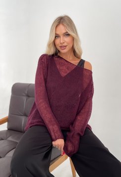 Hand knitted thin mohair sweater marsala color SKY photo