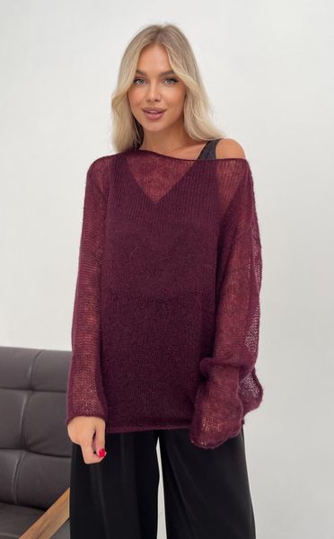 Hand knitted thin mohair sweater marsala color SKY photo