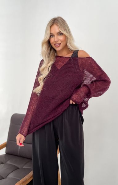 Hand knitted thin mohair sweater marsala color SKY photo