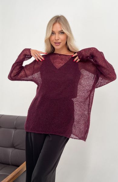 Hand knitted thin mohair sweater marsala color SKY photo