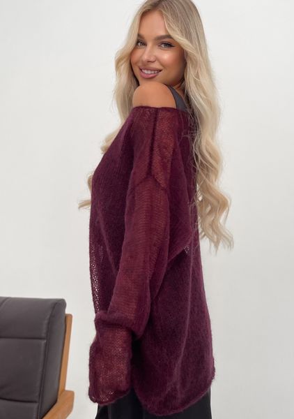 Hand knitted thin mohair sweater marsala color SKY photo