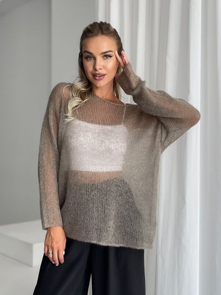 Beige oversize sweater made from premium kid-mohair, cobweb SKY photo