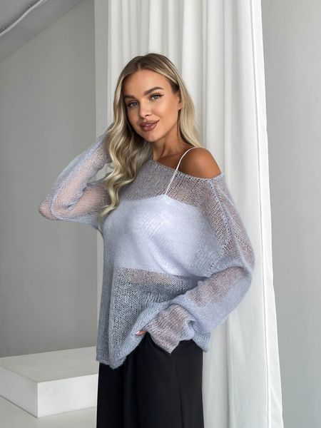 Oversize dusty blue sweater handmade from kid mohair SKY photo