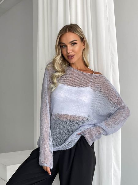 Oversize dusty blue sweater handmade from kid mohair SKY photo