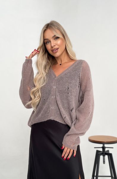 Distressed knit oversize, ash gray-beige mohair alpaka cardigan Cool air photo