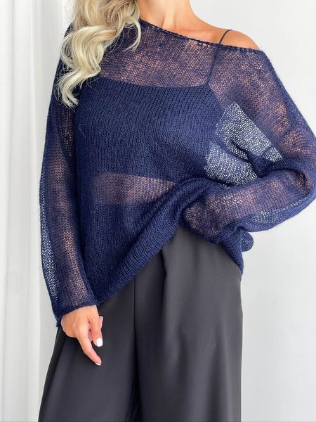 Sweater, deep navy color oversize, handmade, made of kid mohair SKY photo