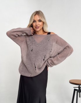 Distressed knit oversize, ash gray-beige mohair alpaka jumper Cool air jumper photo