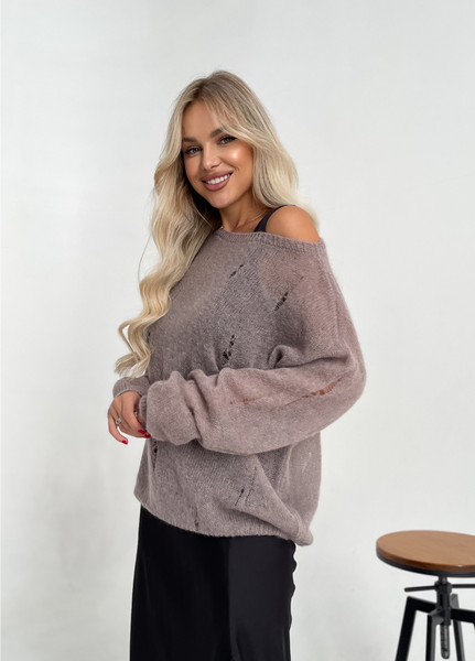 Distressed knit oversize, ash gray-beige mohair alpaka jumper Cool air jumper photo