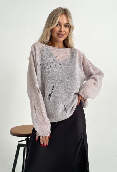 Distressed knit oversize, ash gray-beige mohair alpaka jumper Cool air jumper photo