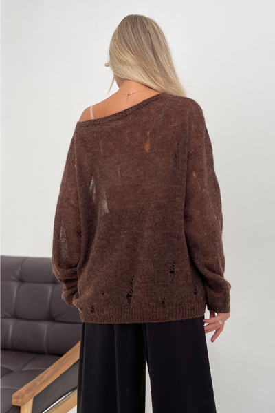 Distressed knit oversize, chocolate color mohair alpaka jumper Cool air jumper photo