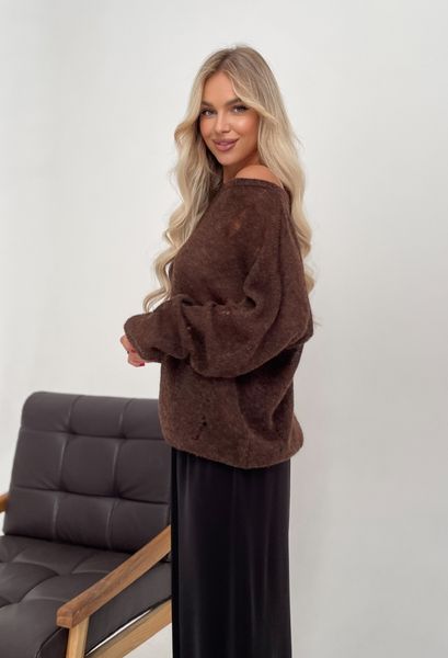 Distressed knit oversize, chocolate color mohair alpaka jumper Cool air jumper photo