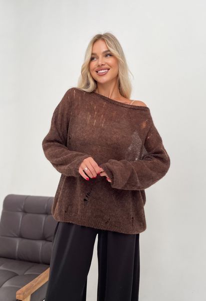 Distressed knit oversize, chocolate color mohair alpaka jumper Cool air jumper photo