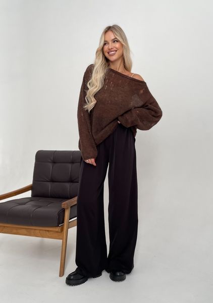 Distressed knit oversize, chocolate color mohair alpaka jumper Cool air jumper photo