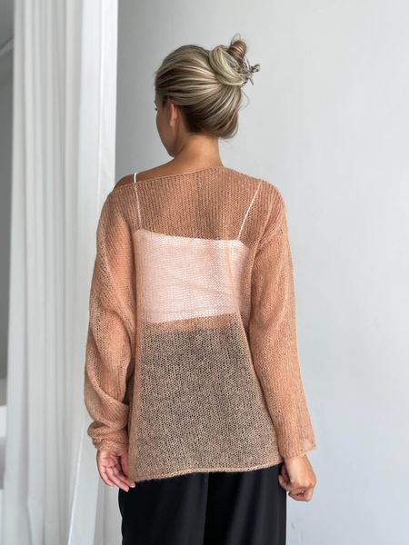 Oversized handmade jumper in peach beige color, crafted from premium kid-mohair SKY photo