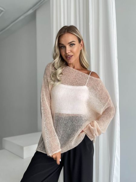 Handmade oversize jumper in peach fuzz color, crafted from premium kid-mohair SKY photo