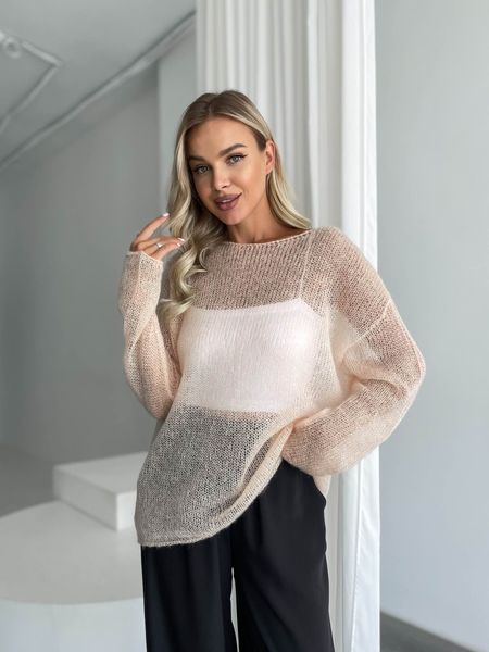 Handmade oversize jumper in peach fuzz color, crafted from premium kid-mohair SKY photo