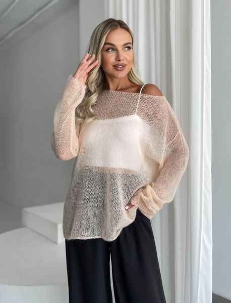 Handmade oversize jumper in peach fuzz color, crafted from premium kid-mohair SKY photo