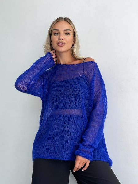 Sweater, ultramarine color oversize, handmade, made of kid mohair SKY photo