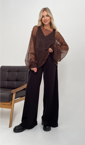 Exquisite knitted mohair jumper, bell sleeves, dark chocolate Oxygen photo