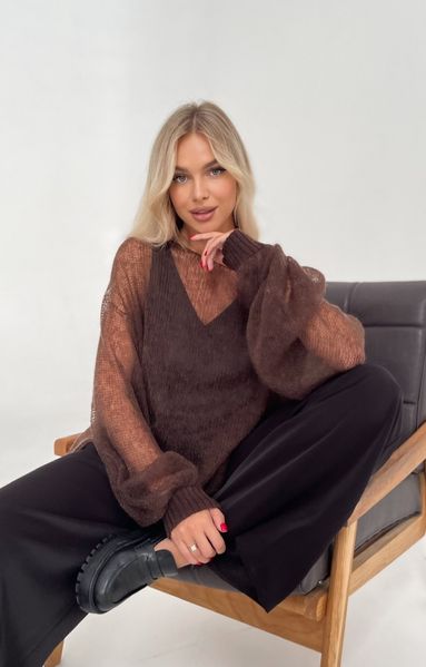 Exquisite knitted mohair jumper, bell sleeves, dark chocolate Oxygen photo