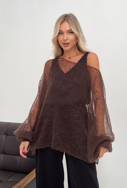 Exquisite knitted mohair jumper, bell sleeves, dark chocolate Oxygen photo