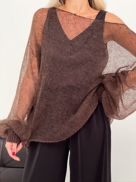 Exquisite knitted mohair jumper, bell sleeves, dark chocolate Oxygen photo