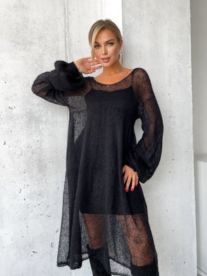Черное платье с широким рукавом из мохера, разлетайка, паутинка ALIEN MINI-4 фото