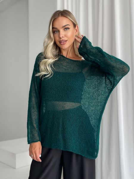 Sweater, emerald color oversize, handmade, made of kid mohair SKY photo