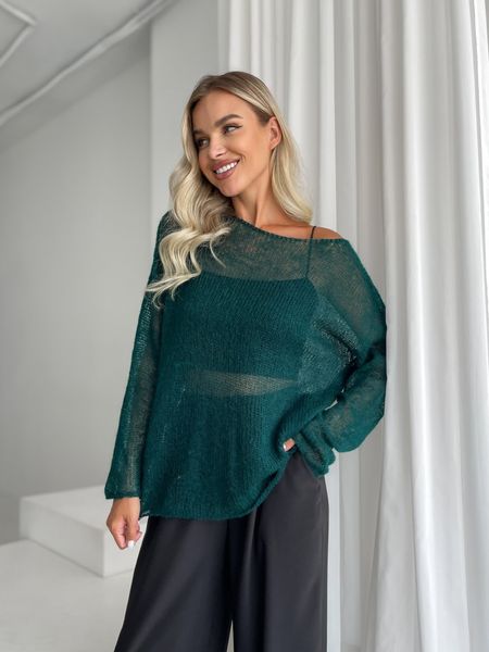 Sweater, emerald color oversize, handmade, made of kid mohair SKY photo