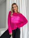 Hand knitted thin mohair crewneck sweater neon pink SKY photo 5