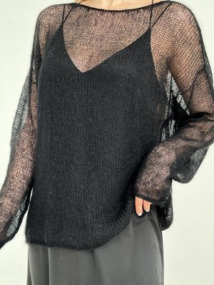 Черный свитер паутинка большой размер мохеровый OLGA- 18 фото