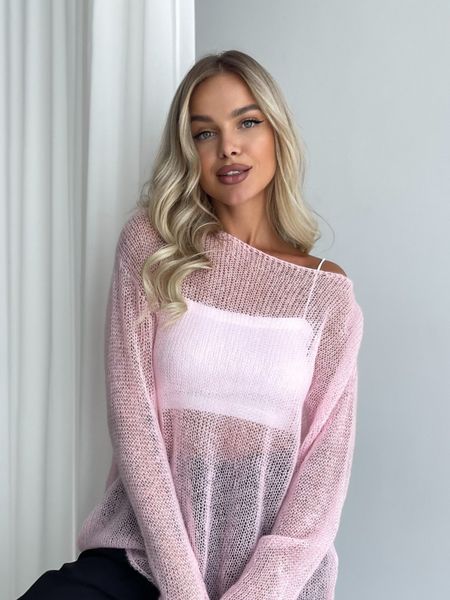 Hand knitted thin mohair sweater pink SKY photo