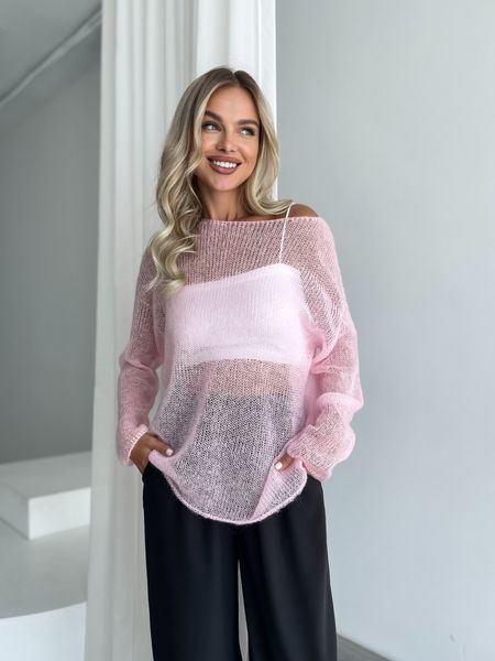 Hand knitted thin mohair sweater pink SKY photo