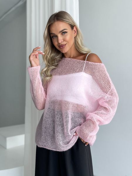 Hand knitted thin mohair sweater pink SKY photo