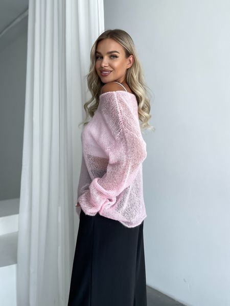 Hand knitted thin mohair sweater pink SKY photo