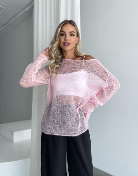 Hand knitted thin mohair sweater pink SKY photo