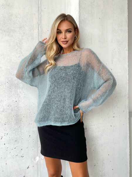 Blue cobweb oversized mohair sweater OLGA-228 photo